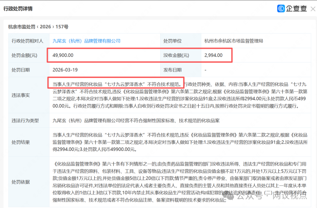 国风香水翻车!网红品牌“七寸九”云梦泽检出违禁物! 国风香水翻车!网红品牌“七寸九”云梦泽检出违禁物!